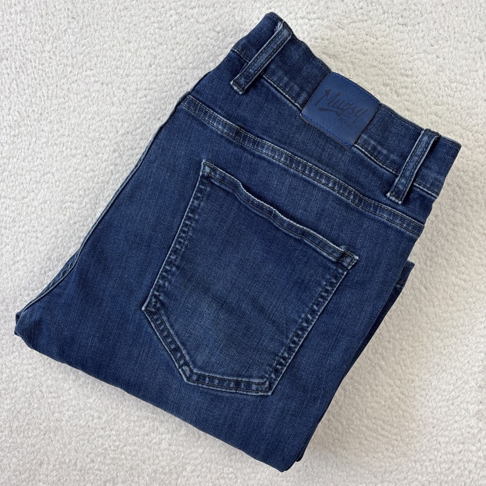 MUGSY Mens 'Fultons' Jeans Size 34/34 Blue Dark Wash Stretch Denim Classic Fit